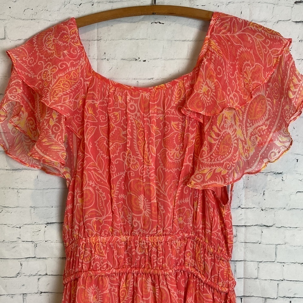 Cleobella Hannah Cutout Tiered Ruffle Maxi Dress Coral Blossom M Romantic NEW - Picture 8 of 16